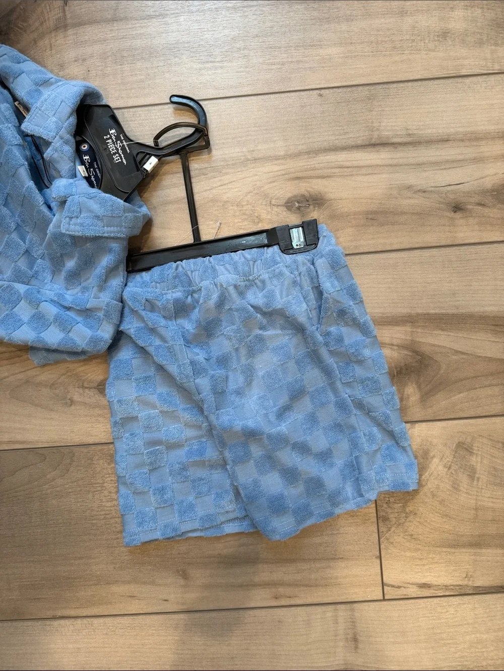 Ben Sherman Sky Blue Check Terry Short-Sleeve Polo/Shorts set